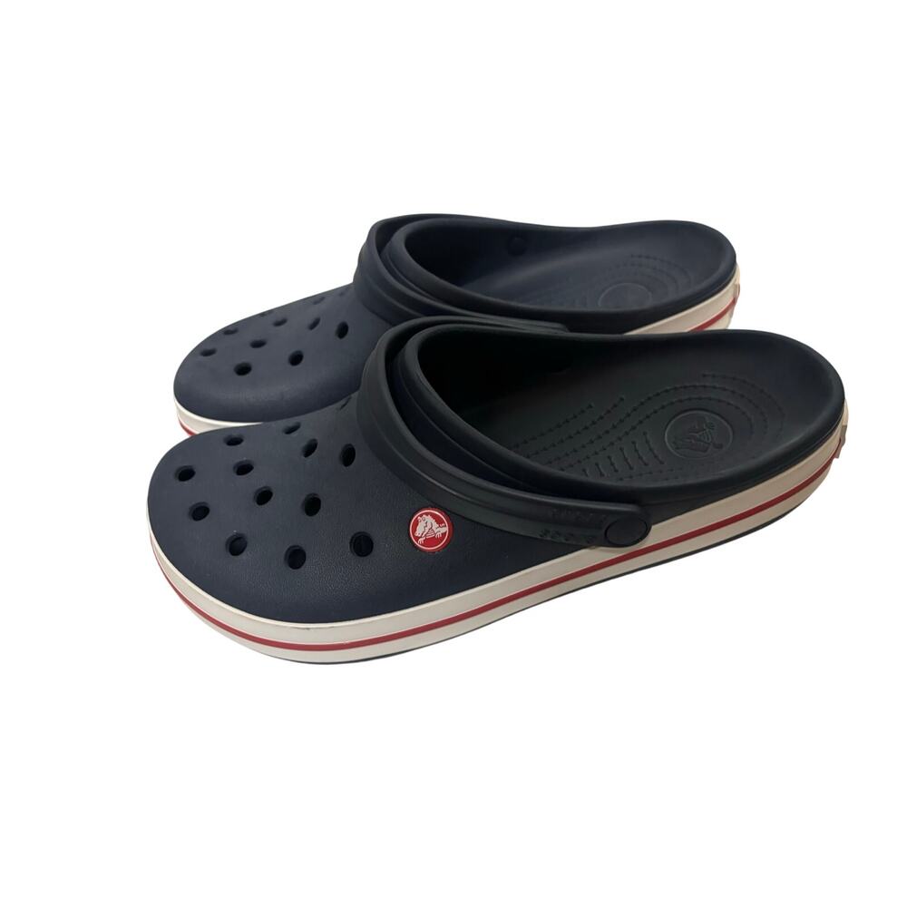 Crocs Crocband Navy Blue Clogs Red White Stripe Comfort Shoes Men’s 11 Womens 13